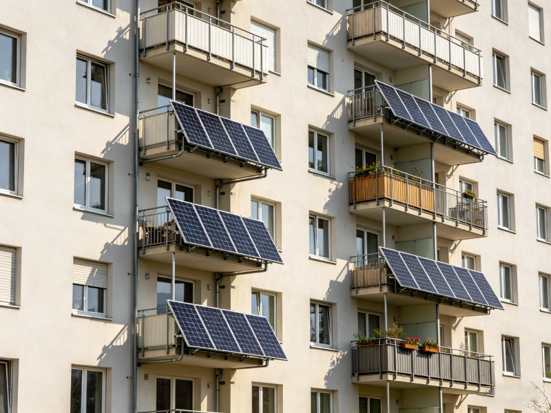 Balcony solar mounting system installed on apartment railing with realistic PV panel setup